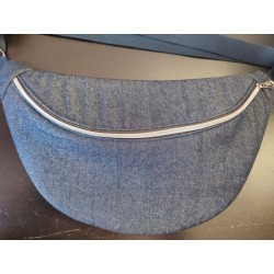 Sac banane xl en jean et imprimé paon bleu