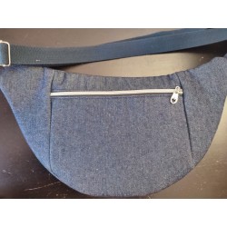 Sac banane xl en jean et imprimé paon bleu