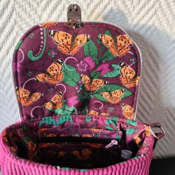 Sac à main bandoulière velours rose violine et imprimé papillon