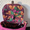 Sac à main bandoulière velours rose violine et imprimé papillon
