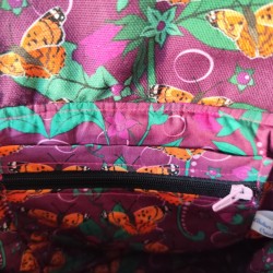 Sac à main bandoulière velours rose violine et imprimé papillon