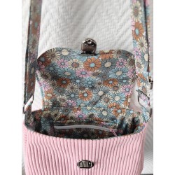 Sac à main bandoulière velours rose dragée et imprimé fleuri pastel