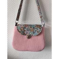 Sac à main bandoulière velours rose dragée et imprimé fleuri pastel