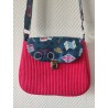 Sac à main bandoulière velours rose fushia et imprimé globe trotter