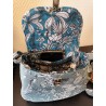 Sac à main bandoulière velours bleu clair et imprimé fleuri fond bleu gris