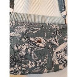 Sac à main bandoulière velours bleu clair et imprimé fleuri fond bleu gris