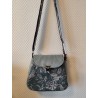 Sac à main bandoulière velours bleu clair et imprimé fleuri fond bleu gris