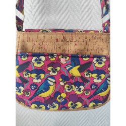 Sac à main bandoulière en liège multicolore et imprimé oiseau