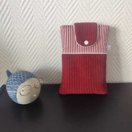 Pochette à livre de poche molletonnée en velours bordeau et rayure assorti