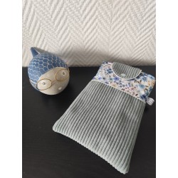 Pochette à livre de poche molletonnée en velours bleu clair et fleuri bleu