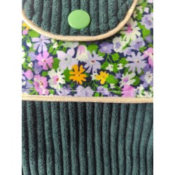 Pochette à livre de poche molletonnée en velours vert sapin et imprimé fleuri vert