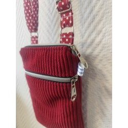 Pochette téléphone velours bordeau et imprimé à pois blanc assorti