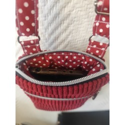 Pochette téléphone velours bordeau et imprimé à pois blanc assorti