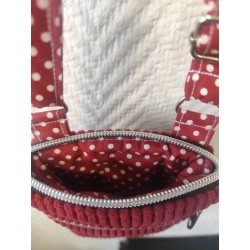 Pochette téléphone velours bordeau et imprimé à pois blanc assorti