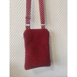 Pochette téléphone velours bordeau et imprimé à pois blanc assorti