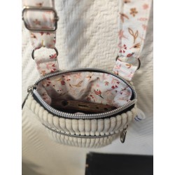 Pochette téléphone velours écru et imprimé petites fleurs roses