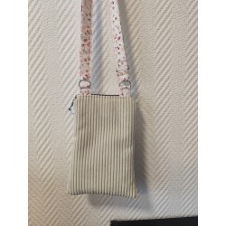 Pochette téléphone velours écru et imprimé petites fleurs roses