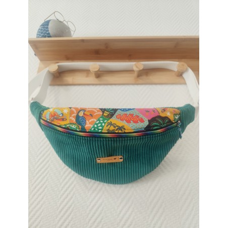 Sac banane velours vert et imprimé tropical
