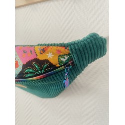 Sac banane velours vert et imprimé tropical