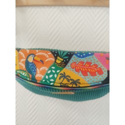 Sac banane velours vert et imprimé tropical