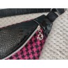 Sac banane xl tissu lainage a carreau rose et noir et simili croco vernis