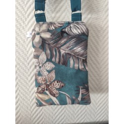 Pochette téléphone velours imprimé feuilles
