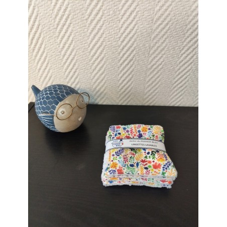 Lot de 5 lingettes toutes douces imprimé fleuri multicolore et éponge bambou blanche