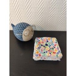 Lot de 5 lingettes toutes douces imprimé fleuri multicolore et éponge bambou blanche