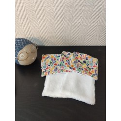 Lot de 5 lingettes toutes douces imprimé fleuri multicolore et éponge bambou blanche