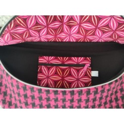 Sac banane xl tissu lainage a carreau rose et noir et simili croco vernis