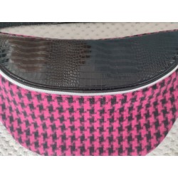 Sac banane xl tissu lainage a carreau rose et noir et simili croco vernis