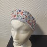 Bandeau de soin réglable imprimé fleuri printanier bleu et éponge bambou blanche toute douce
