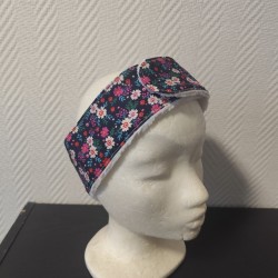 Bandeau de soin réglable imprimé fleuri fond marine et éponge bambou blanche toute douce