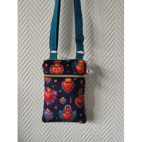 Pochette téléphone velours coeurs ex-voto