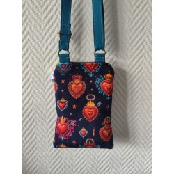 Pochette téléphone velours coeurs ex-voto