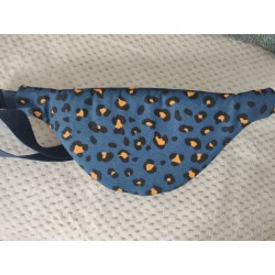 Sac banane léopard fond bleu et veloursmoutarde