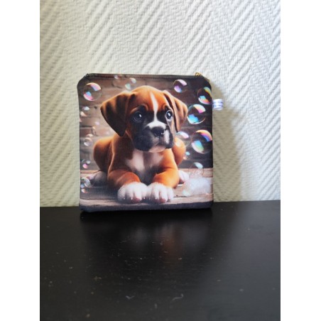 Pochette en velours imprimé chien à bulles- 20x20 cm