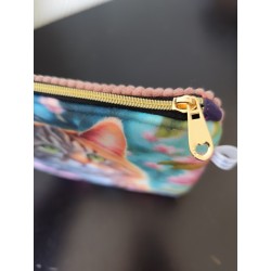 Pochette en velours imprimé chat et fleurs roses- 20x20 cm
