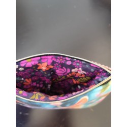 Pochette en velours imprimé chat et fleurs roses- 20x20 cm