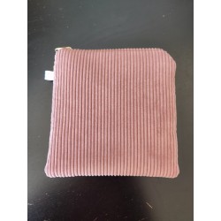 Pochette en velours imprimé chat et fleurs roses- 20x20 cm