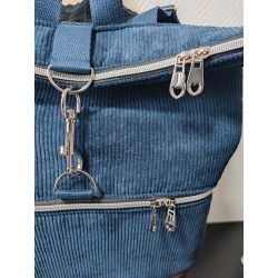 Sac à dos velours bleu marine fait main