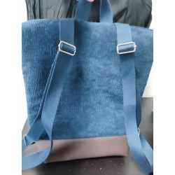 Sac à dos velours bleu marine fait main