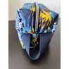 Trousse de toilette en velours ras imprimé fleuri fond bleu avec poignée