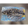 Trousse de toilette en velours ras imprimé fleuri fond bleu avec poignée