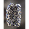 Trousse de toilette en velours ras imprimé fleuri fond bleu avec poignée