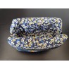 Trousse de toilette en velours ras imprimé fleuri fond bleu avec poignée