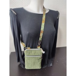 Pochette téléphone velours kaki
