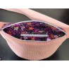 Sac banane velours rose et imprimé fleuri fond prune
