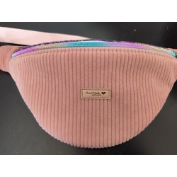 Sac banane velours rose et imprimé fleuri fond prune