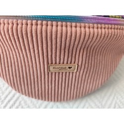 Sac banane velours rose et imprimé fleuri fond prune
